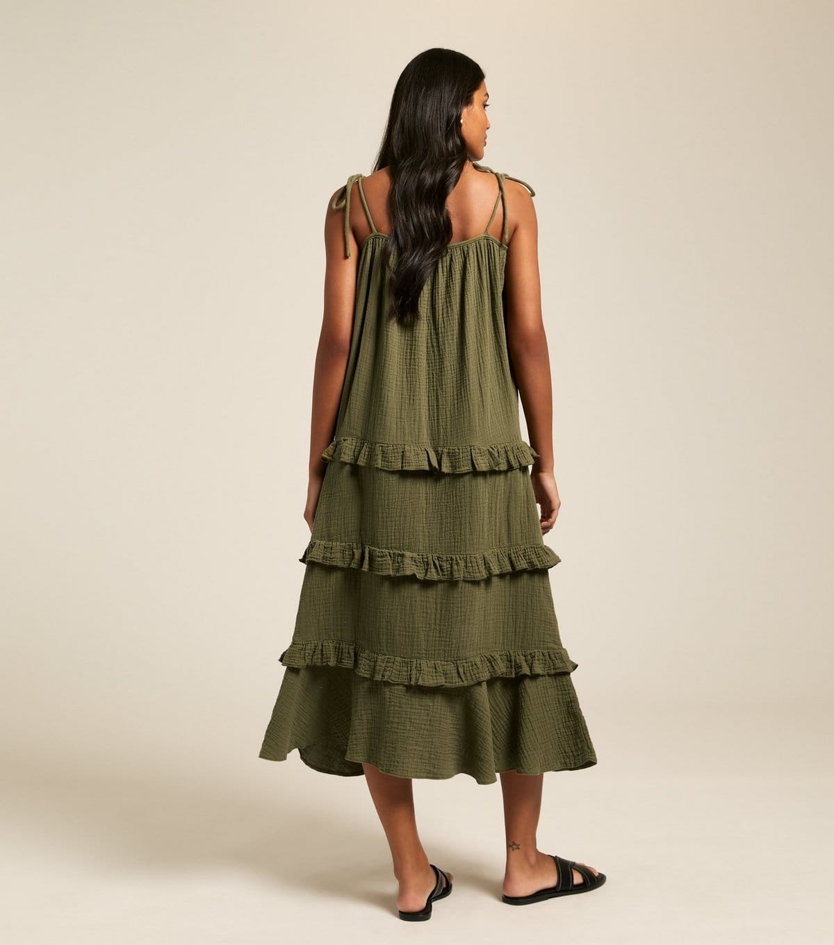 New Look Women's Khaki Crinkled Frilly Trim Midi Dress New Look - 4