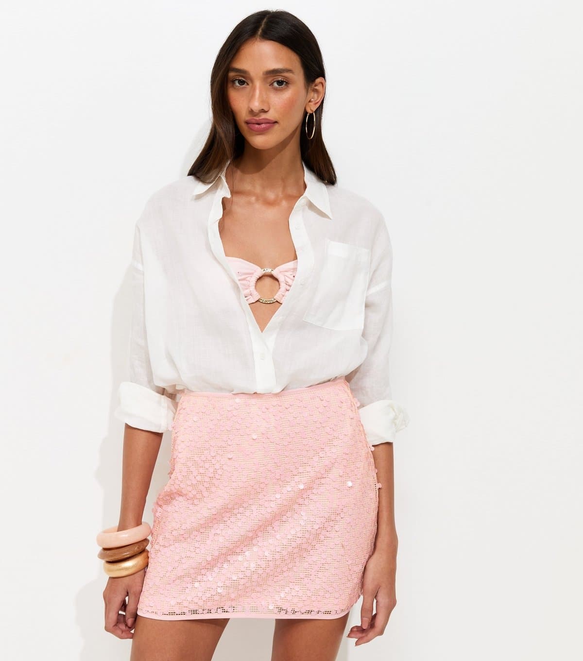 New Look Women's Pink Sequinned Mini Skirt New Look