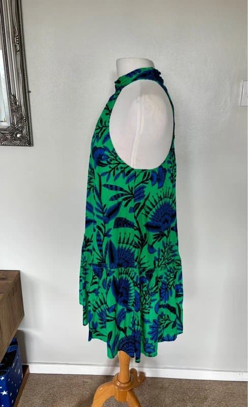 Accessorize BNWT Accessorize green and blue exotic flower print cotton halter dress - size M 12-14