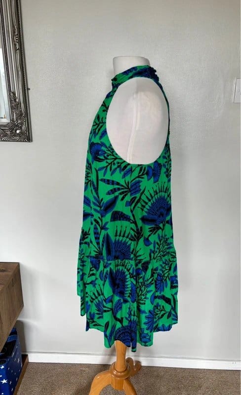 Accessorize BNWT Accessorize green and blue exotic flower print cotton halter dress - size M 12-14 - 1