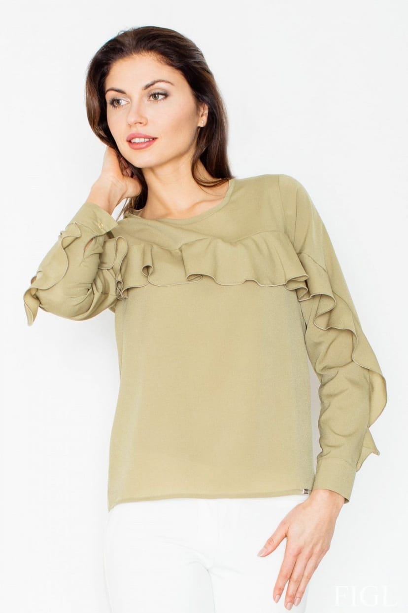 Love Lace Love Lace Women's Long Sleeve Frill Blouse with Cuffs in Green - 1