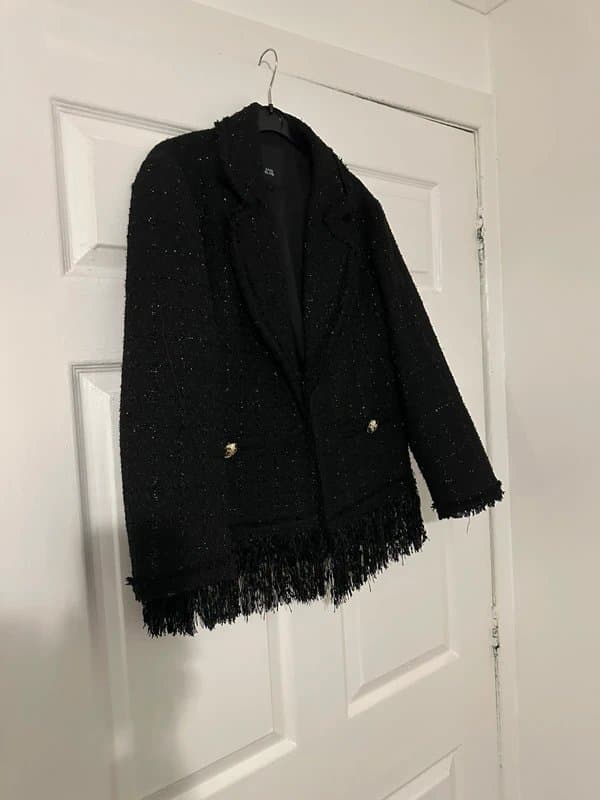 River Island Stunning River Island boucle black jacket gold buttons size 12