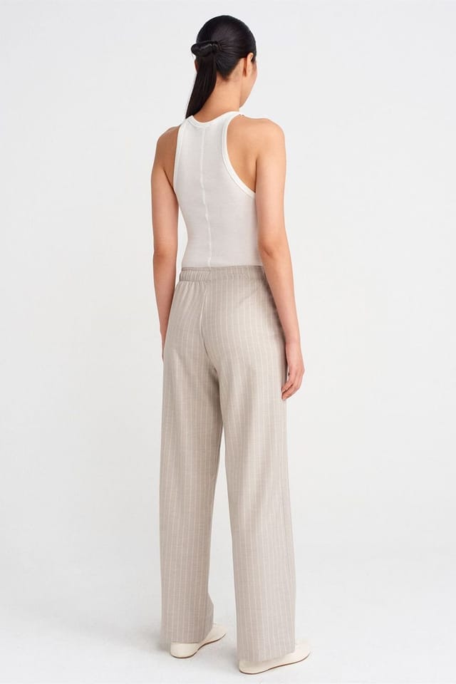 Dilvin Dilvin Women's Striped Wide-leg Woven Trousers in Stone - 2