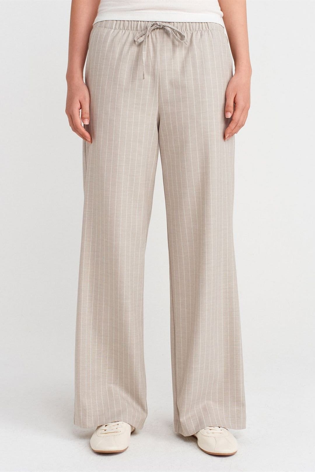 Dilvin Dilvin Women's Striped Wide-leg Woven Trousers in Stone - 4