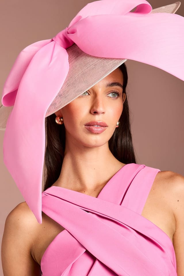 Coast Coast Women's Lisa Tan Oversized Organza Bow Wide Brim Fascinator in Pink - 3