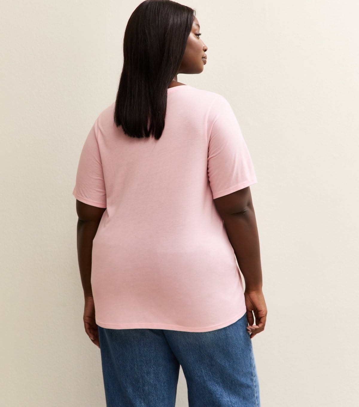 New Look Women's Plus Size Light Pink V-Neck T-Shirt Curves New Look - 4