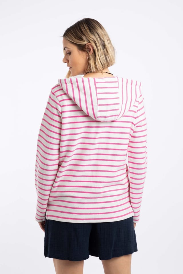 Weird Fish Weird Fish Women's Catalina Striped Full Zip Hoodie in Pink - 3
