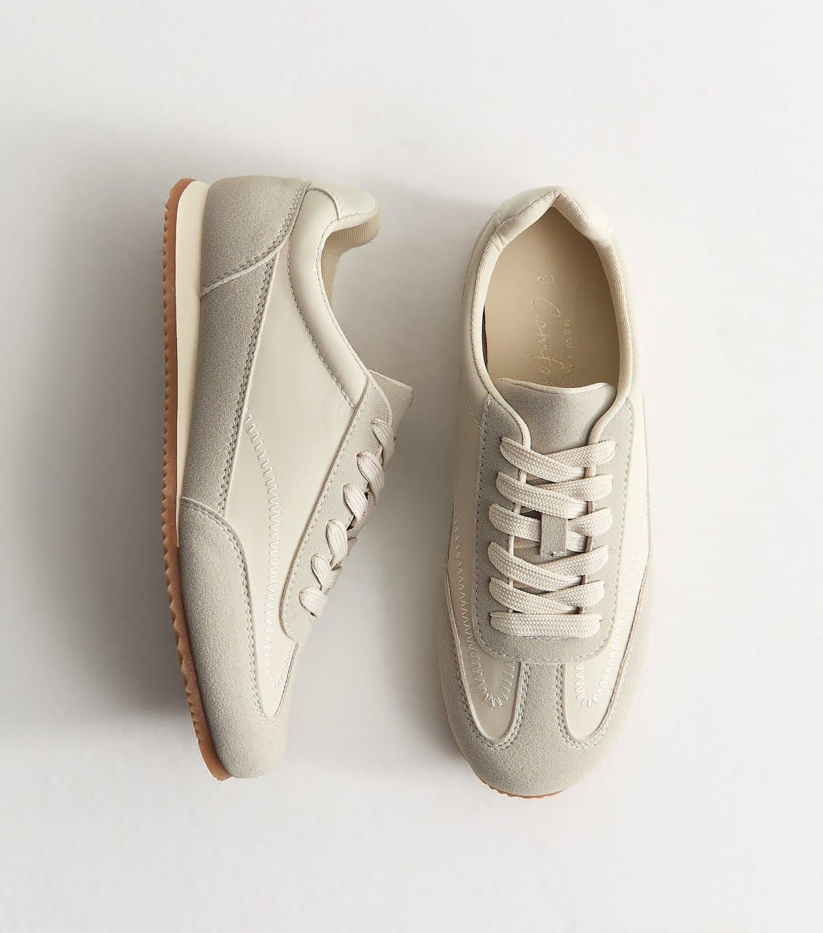 New Look Women's Off White Faux Suede Panelled Lace Up Trainers New Look