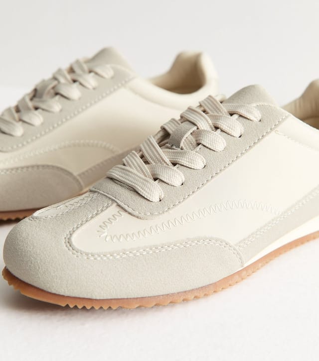 New Look Women's Off White Faux Suede Panelled Lace Up Trainers New Look - 3