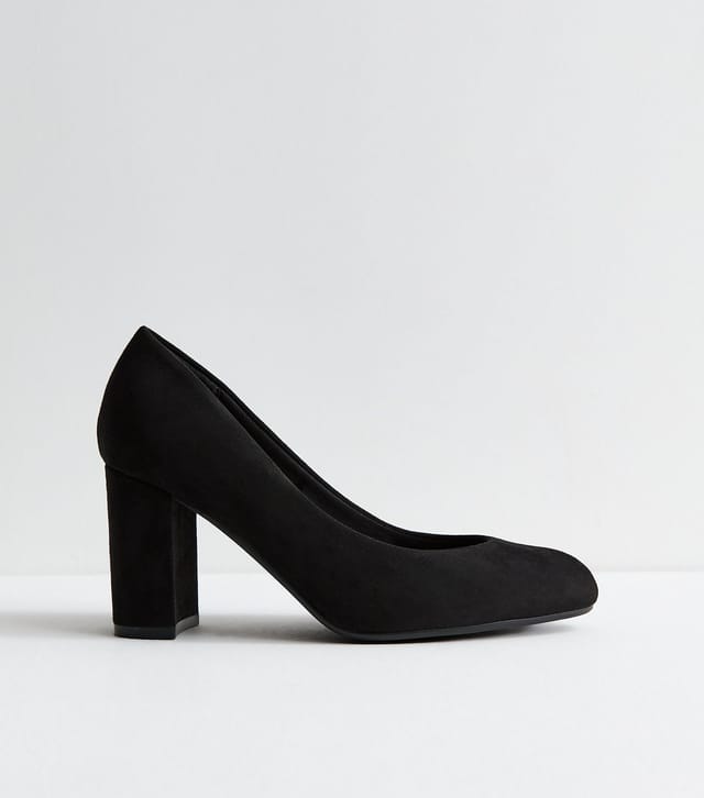 New Look Women's Wide Fit Black Faux Suede Round Toe Block heel Court Shoes New Look - 3