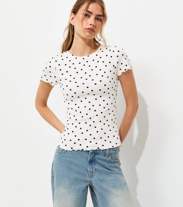 New Look Women's Cream Cotton Rich Spot Print Babylock T-Shirt New Look - 2