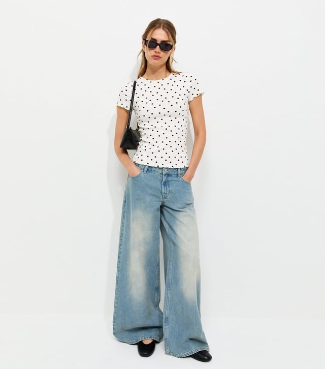 New Look Women's Cream Cotton Rich Spot Print Babylock T-Shirt New Look - 3