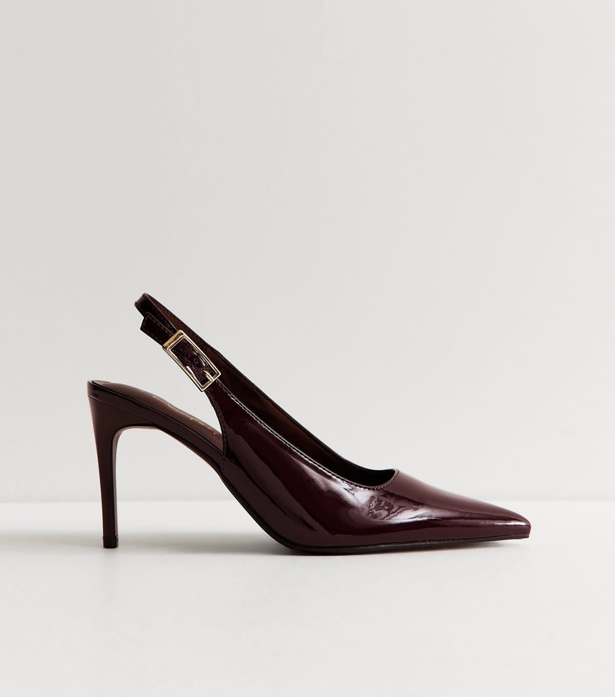 New Look Women's Dark Burgundy Faux Leather Slingback Stiletto Court Shoes Vegan New Look