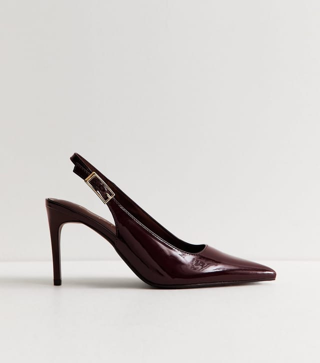 New Look Women's Dark Burgundy Faux Leather Slingback Stiletto Court Shoes Vegan New Look - 2