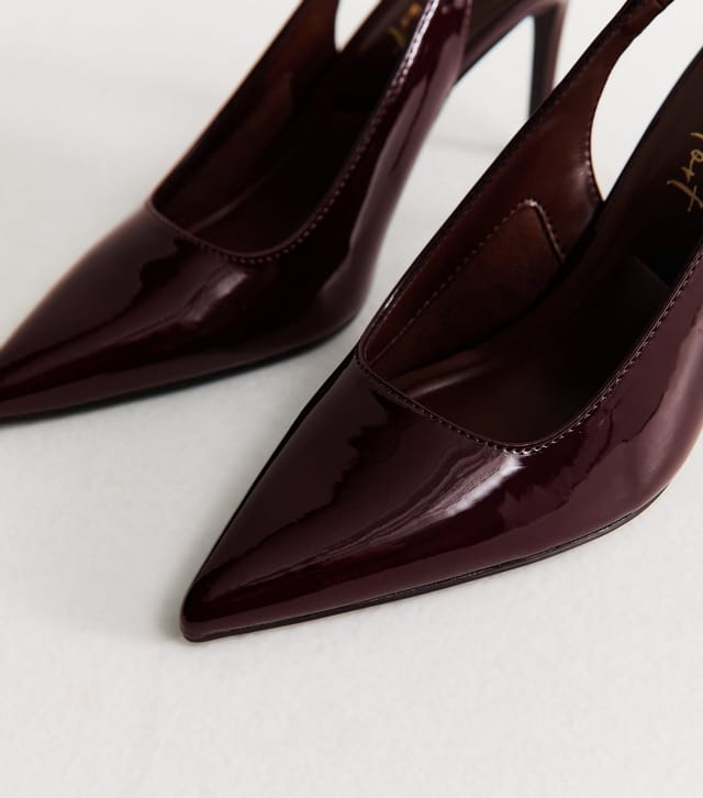 New Look Women's Dark Burgundy Faux Leather Slingback Stiletto Court Shoes Vegan New Look - 3