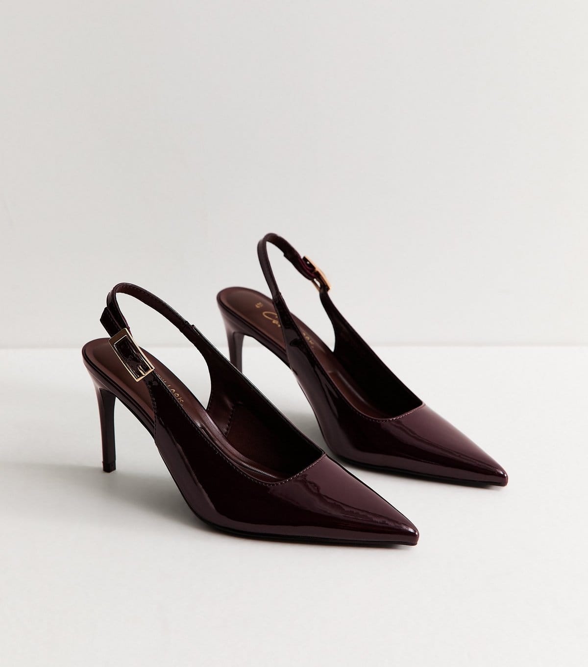 New Look Women's Dark Burgundy Faux Leather Slingback Stiletto Court Shoes Vegan New Look - 4