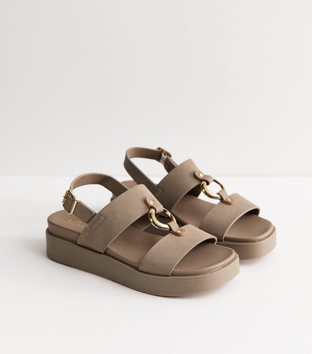 New Look Women's Light Brown Faux Suede Hardware Detail Flatform Sandals Vegan New Look - 2