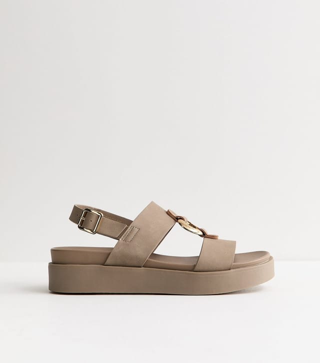 New Look Women's Light Brown Faux Suede Hardware Detail Flatform Sandals Vegan New Look - 3