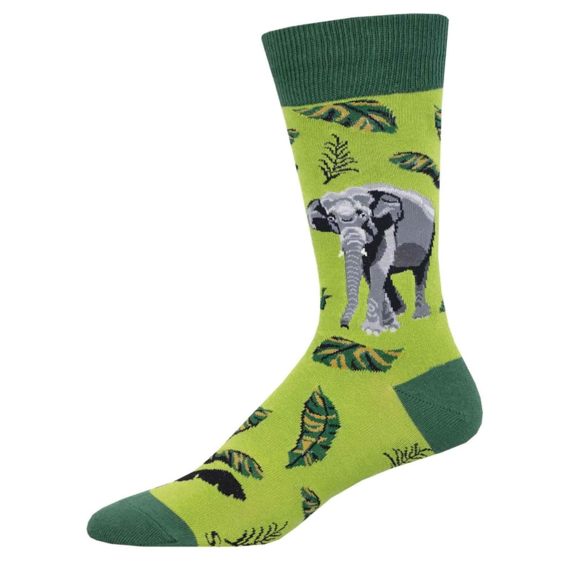 Animal Crackers Animal Crackers Men's 'Asian Elephant' Elephant Design Socks Quality Cotton Mix Novelty Wildlife Lover Gift in Green