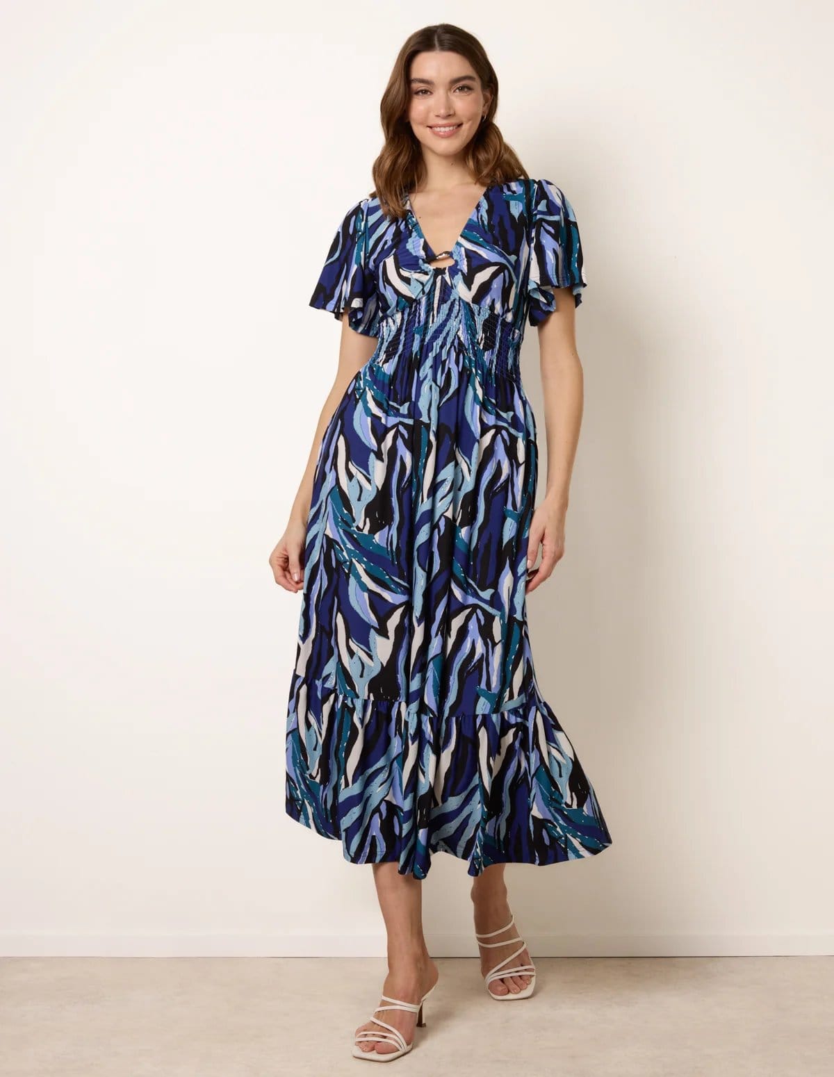 Blue Vanilla Ring Detail Printed Dress - 4