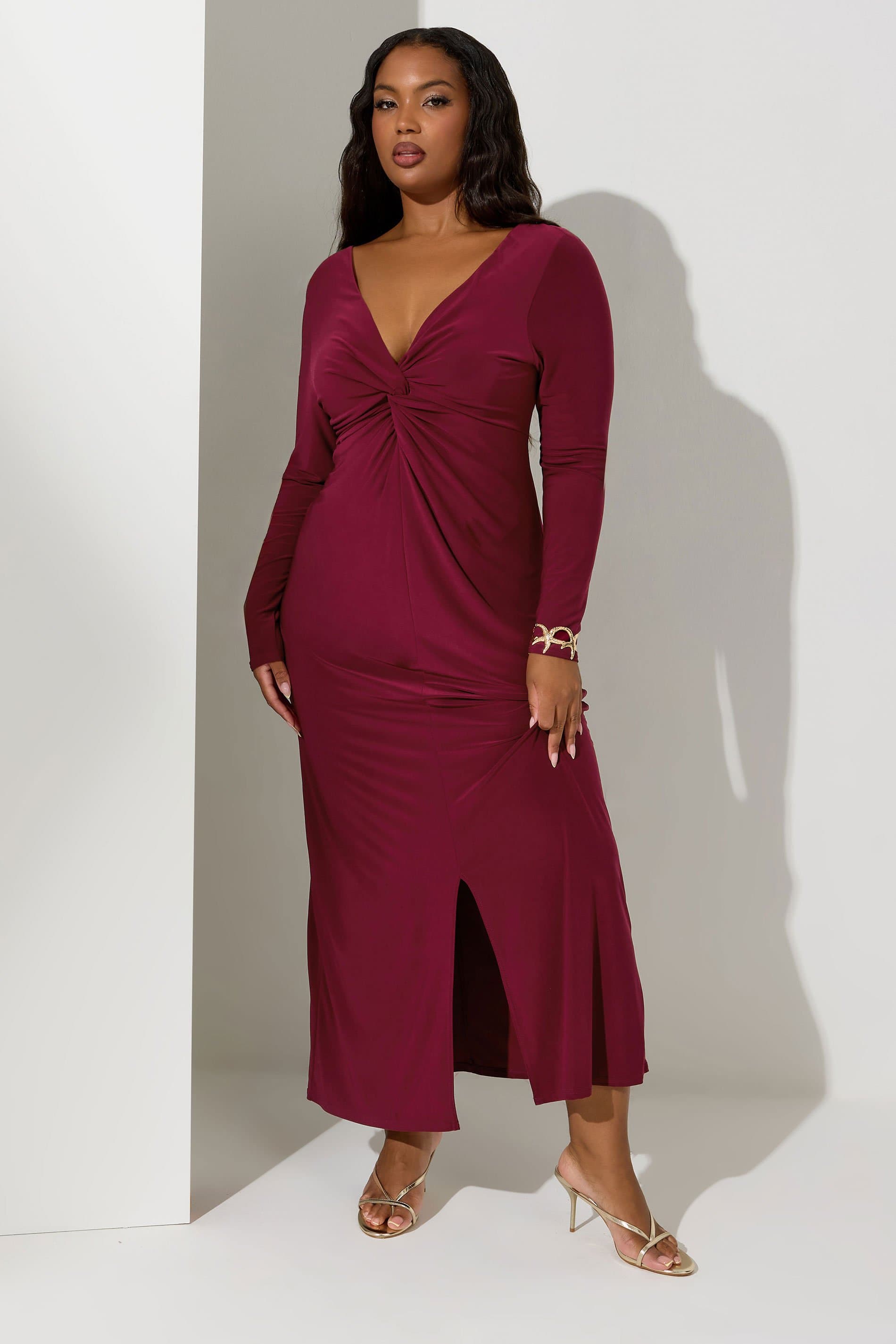 Yours London Plus Size Berry Red Knot Front Maxi Dress