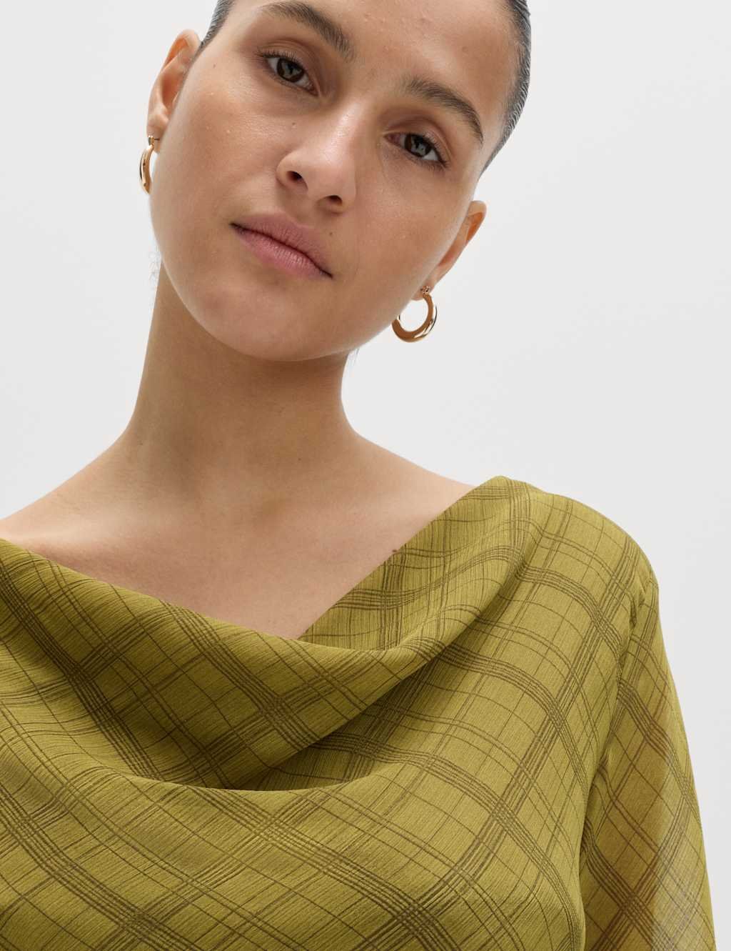Marks & Spencer M&S Checked Cowl Neck Top Green Mix - 4