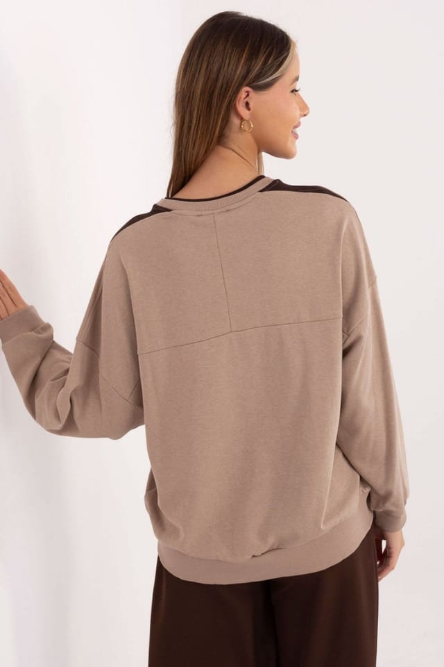 Love Lace Love Lace Women's Oversize Cotton Polyester Sweatshirt Embroidery in Taupe - 3