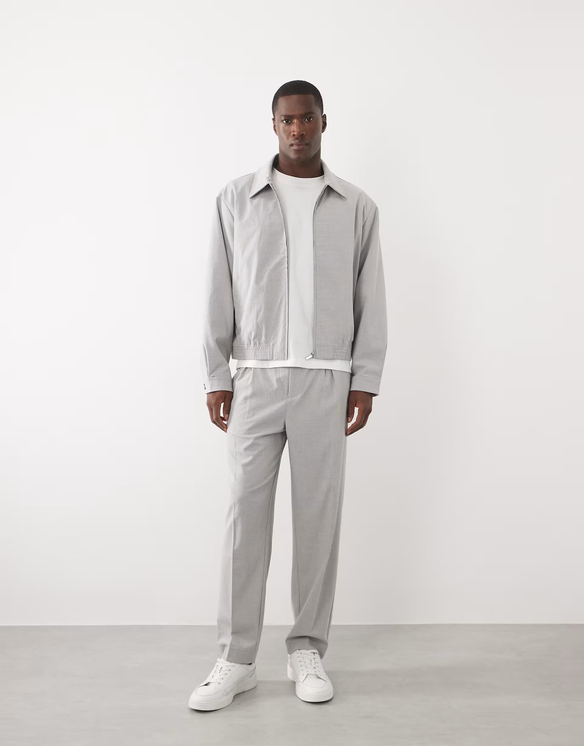 ASOS ASOS DESIGN smart co-ord relaxed tapered fit trousers in light grey seersucker