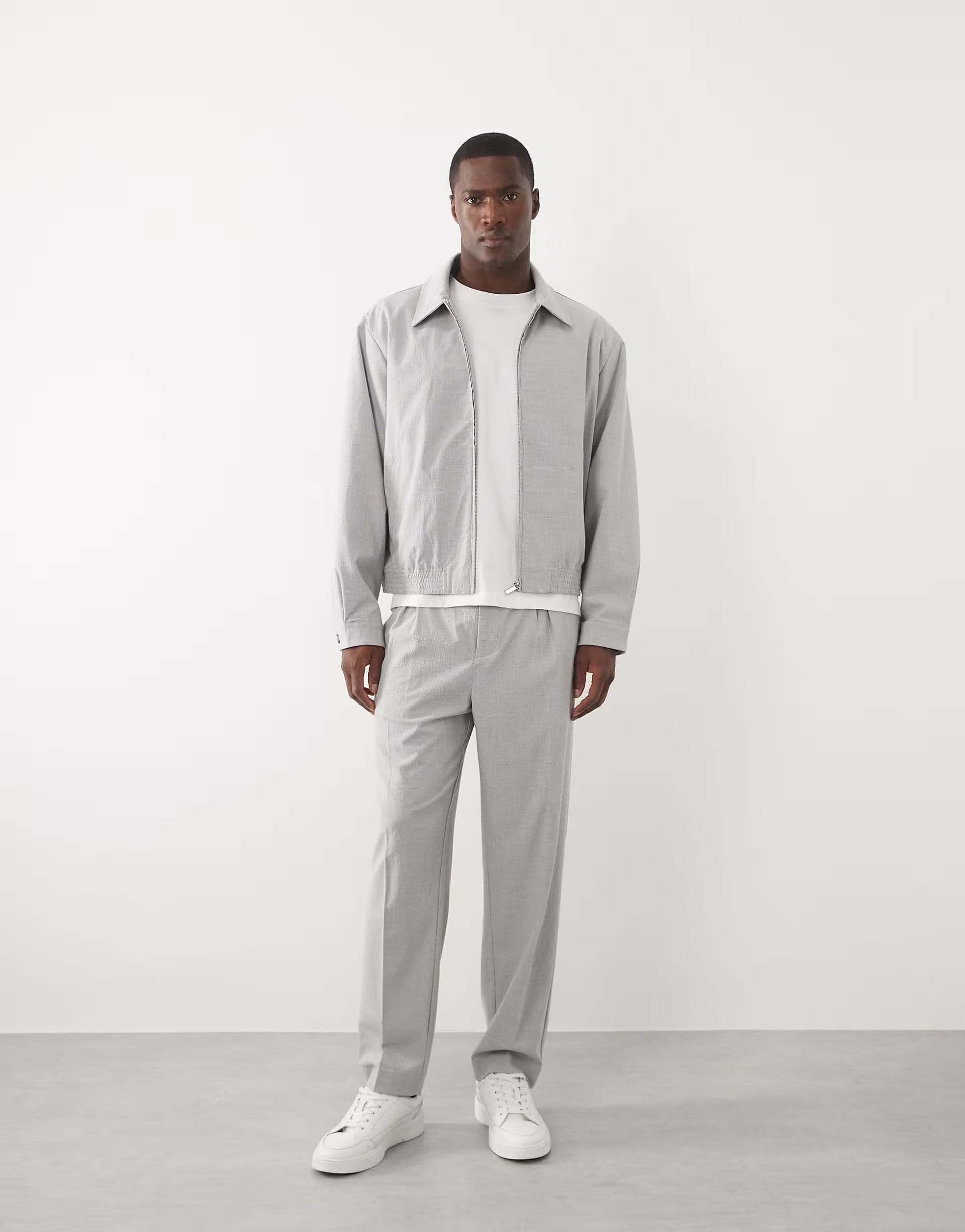 ASOS Light Grey Seersucker Co-Ord Relaxed Tapered Fit Trousers