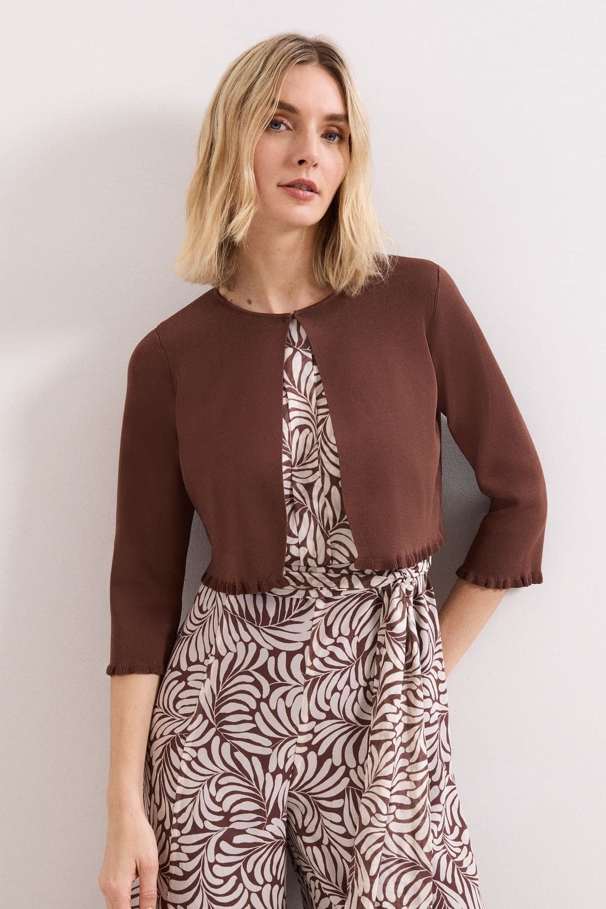 Phase Eight Phase Eight Women's Mimi Knitted Cropped Cardigan in Chocolate