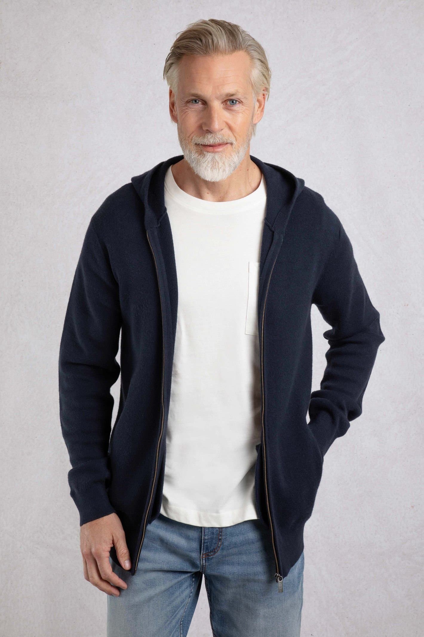 Weird Fish Weird Fish Men's Samuel Knitted Full Zip Hooded Jumper in Navy