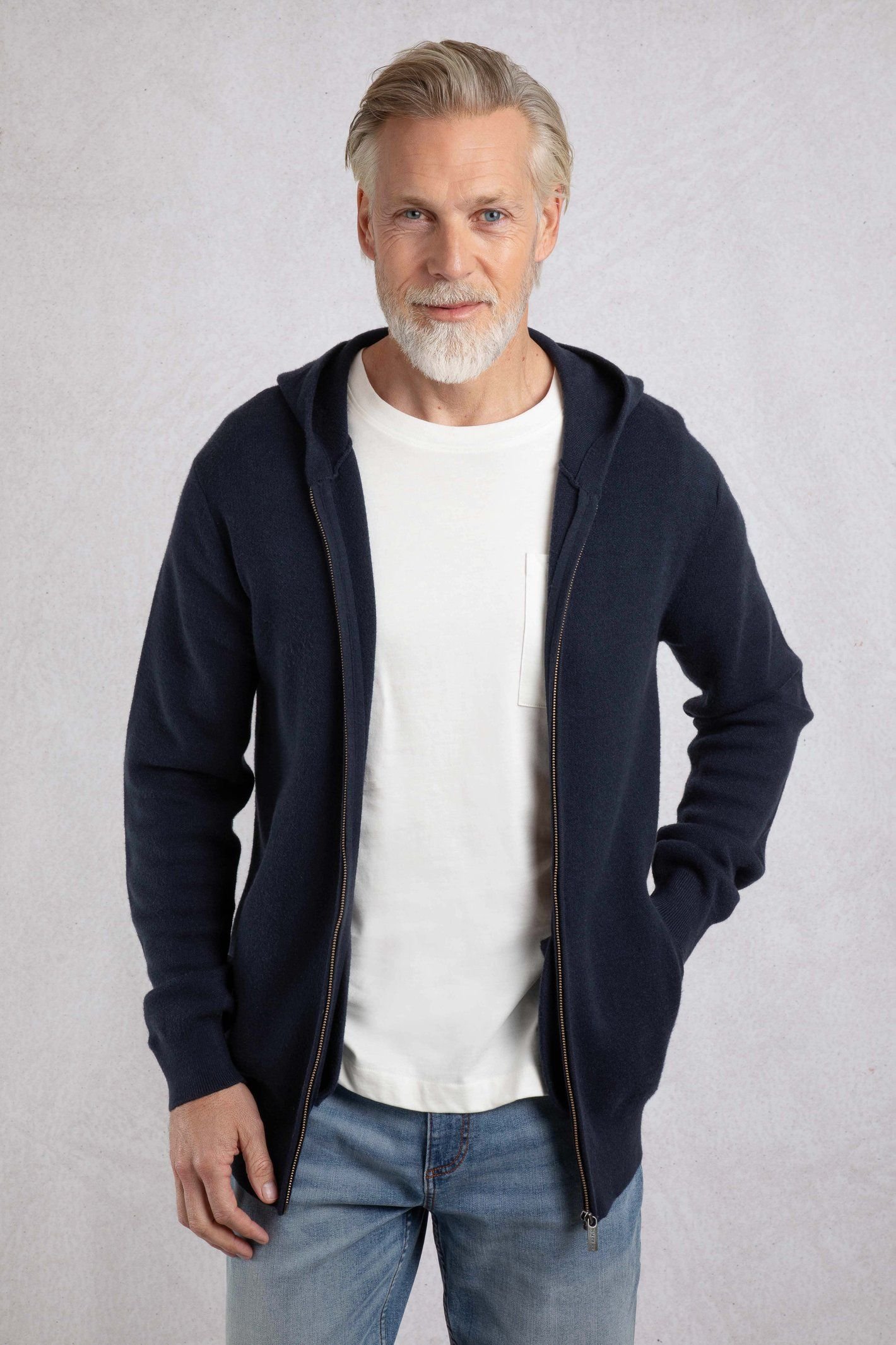 Weird Fish Weird Fish Men's Samuel Knitted Full Zip Hooded Jumper in Navy - 2