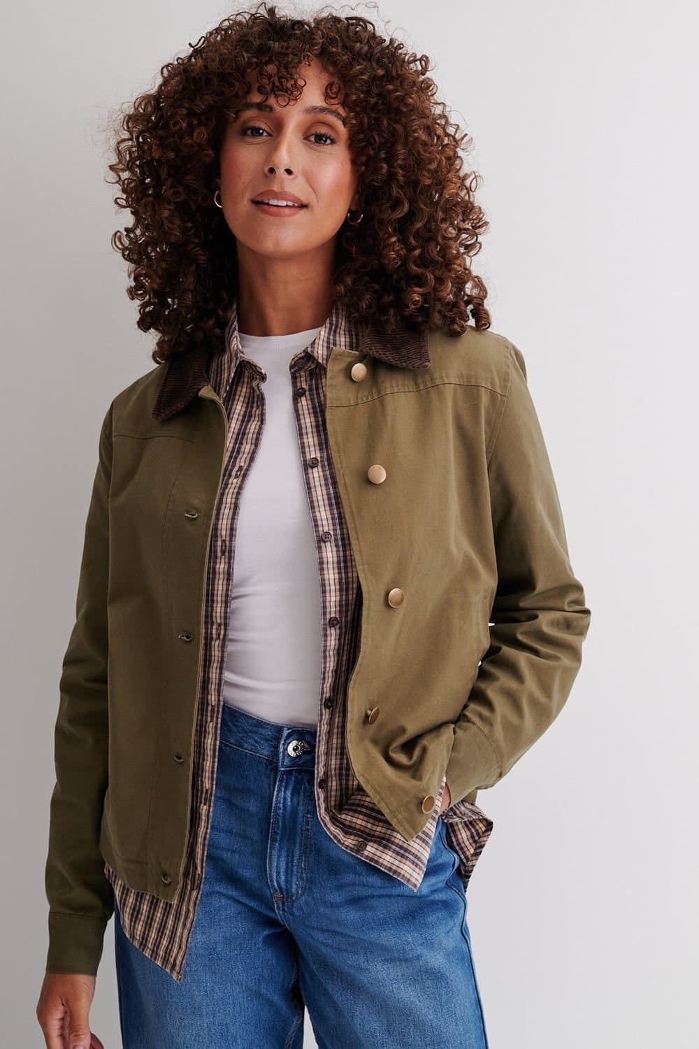 Klass. Klass. Women's Corduroy Collar Canvas Jacket in Khaki