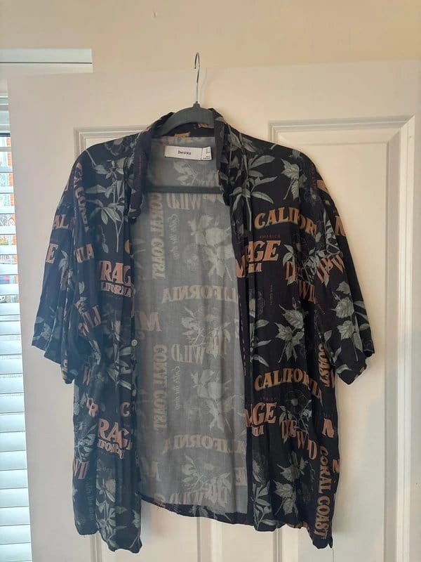 Bershka Navy Printed Short-Sleeve Shirt