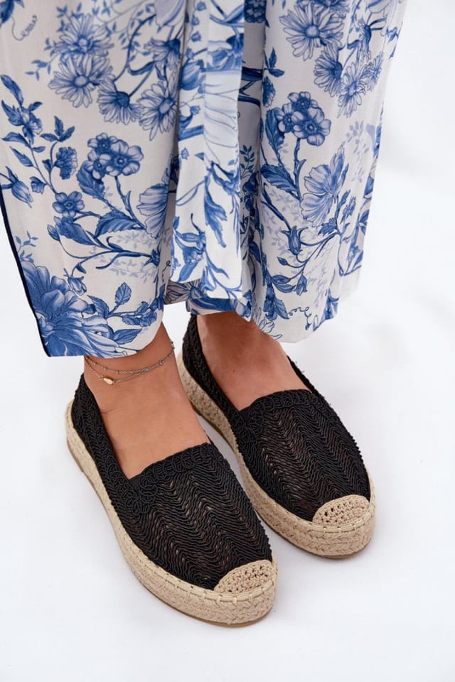 Love Lace Love Lace Women's Textile Espadrilles Platform Shoes with Jute Braid & Rounded Toe in Black - 3