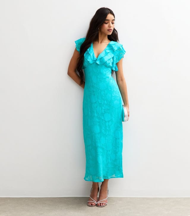 New Look Women's Turquoise Devore Ruffled Midi Dress New Look - 2