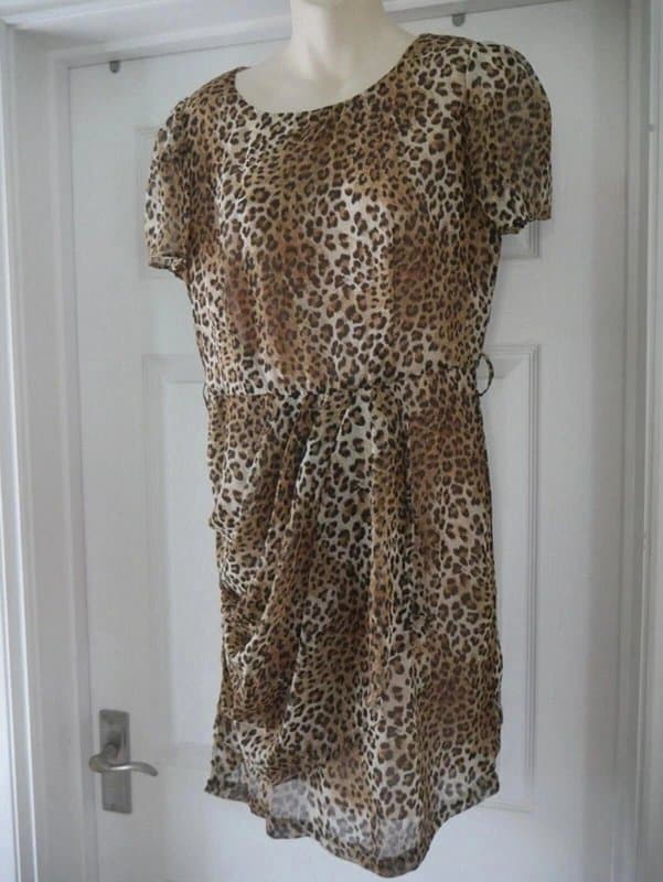 Alice & You Brown Animal Dress Size 14 Designer Alice & You Evening Party Pencil Chiffon
