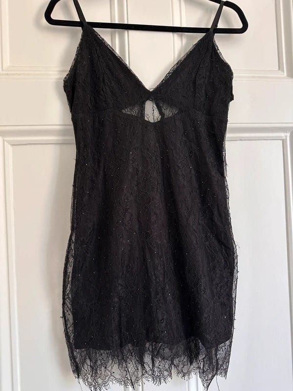 Bershka Black Lace Embellished Mini Dress