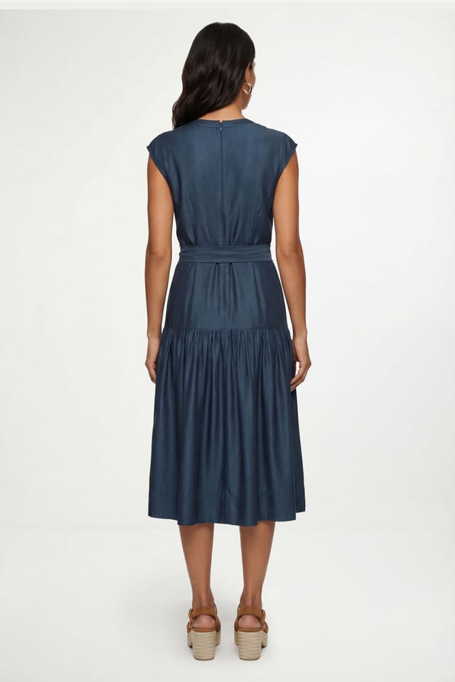 Wallis Wallis Women's Petite Denim Look Drop Waist Midi Dress in Indigo - 3
