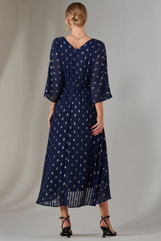 Jolie Moi Jolie Moi Women's Plain Gold Spot Chiffon Dress in Navy - 2