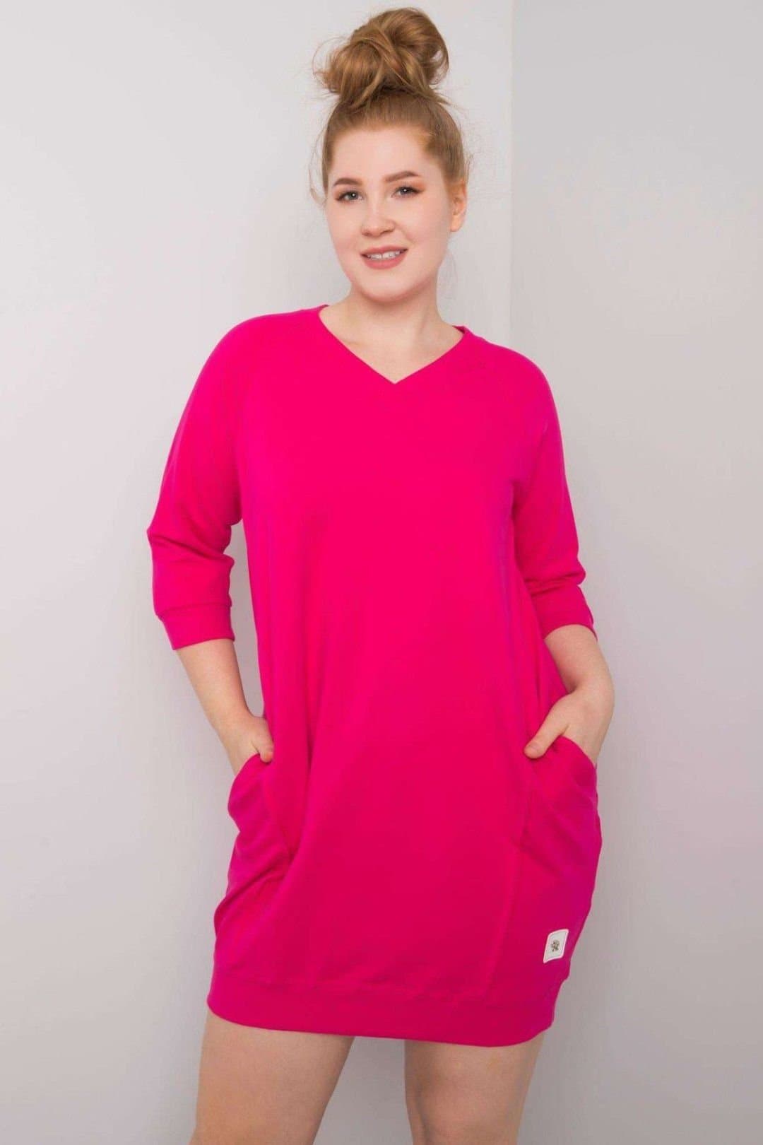 Love Lace Love Lace Women's Plus Size Dress With Pockets 3/4 Sleeves in Pink