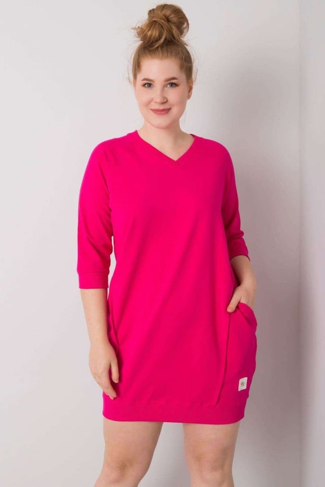 Love Lace Love Lace Women's Plus Size Dress With Pockets 3/4 Sleeves in Pink - 2