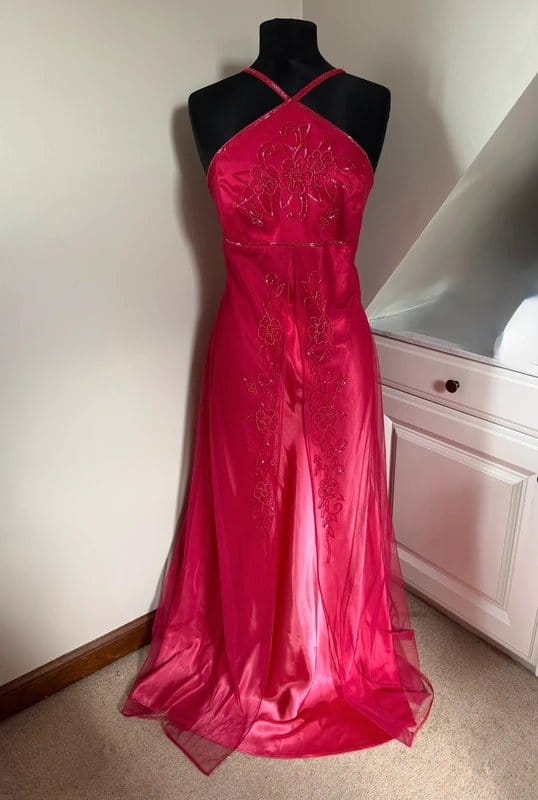 Morgan & Co. Morgan & Co Vintage y2k 90s 00s Red Pink Floral Crystal Beaded Prom Dress Size 10/12 - 1