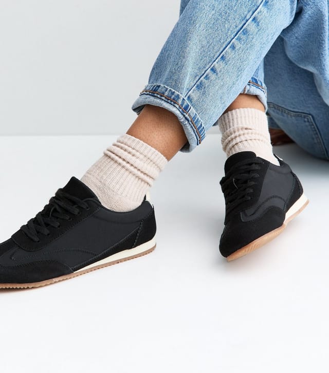 New Look Women's Black Faux Brushed Leather Panelled Jogger Trainers Vegan New Look - 2