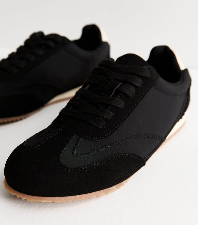 New Look Women's Black Faux Brushed Leather Panelled Jogger Trainers Vegan New Look - 3