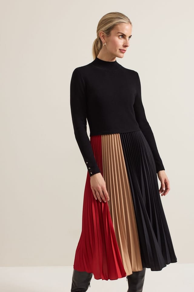 Phase Eight Phase Eight Women's Kiera Colourblock Woven Hem Midi Dress in Cerise - 3