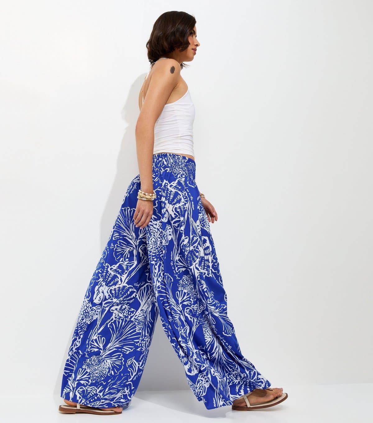 New Look Women's Blue Shell Print Palazzo Trousers New Look