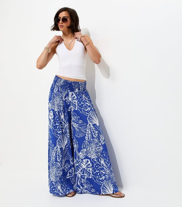 New Look Women's Blue Shell Print Palazzo Trousers New Look - 2