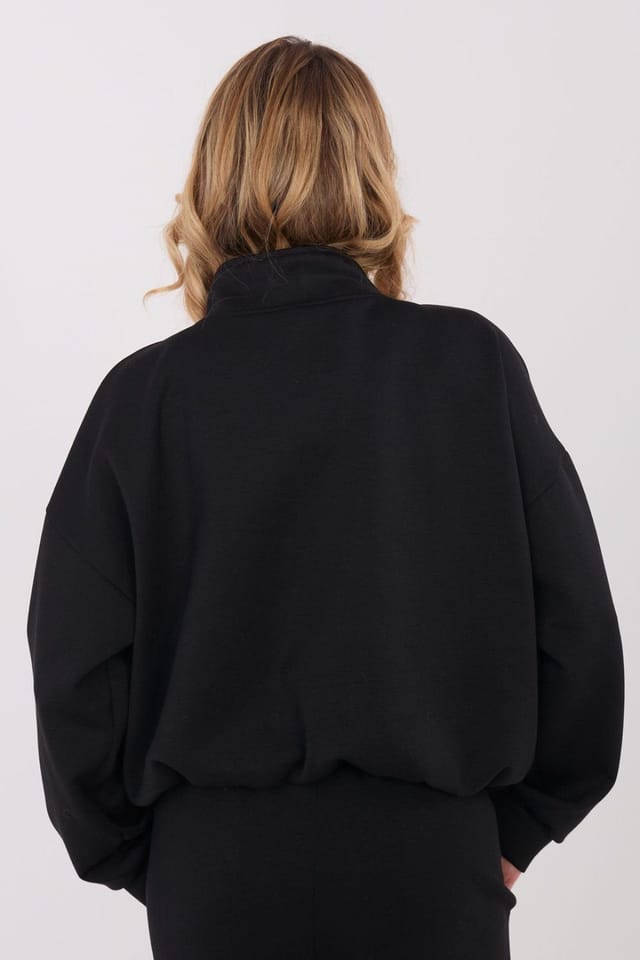 Love Lace Love Lace Women's Casual Zip Stand Collar Sweatshirt with Pockets in Black - 3
