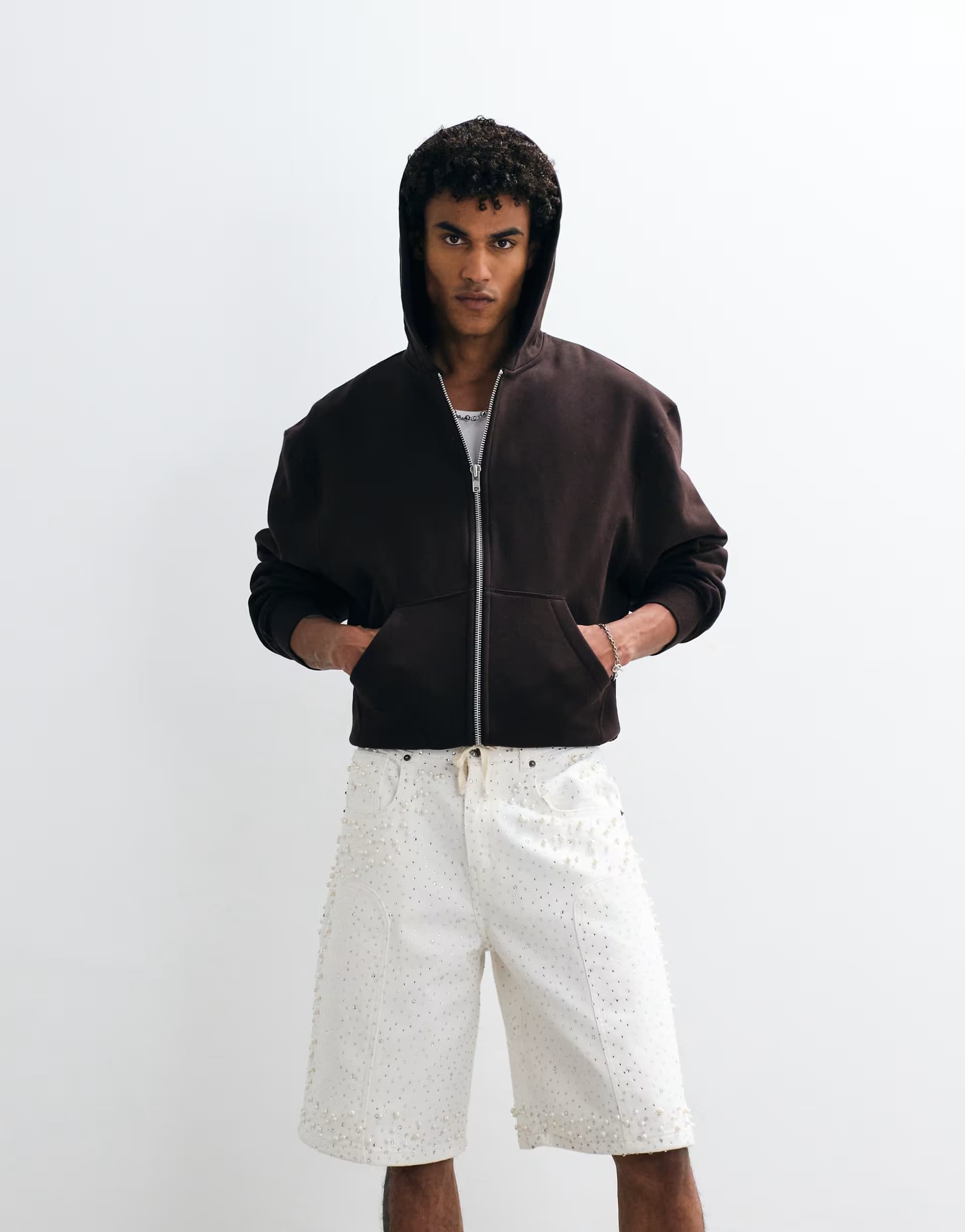 ASOS Courtside rhinestone pearl embellished jorts in white
